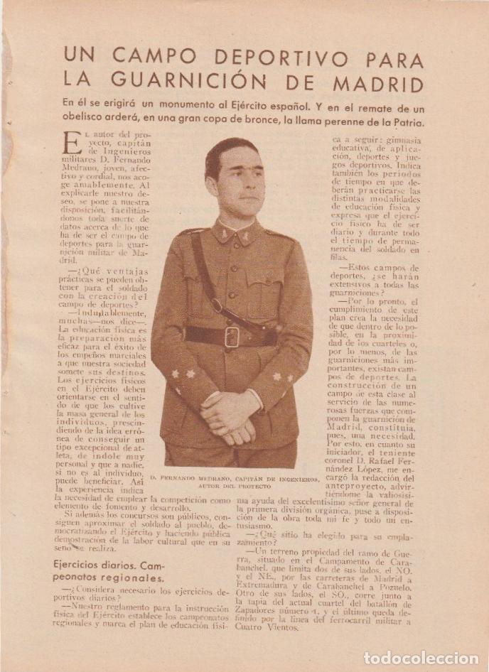 Coleccionismo de revistas y peri&oacute;dicos: * MADRID * Campo deportivo para la guarnici&oacute;n; capit&aacute;n de ingenieros Fernando Medrano - 1933