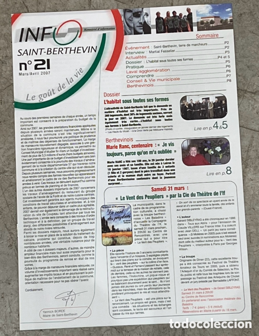 Coleccionismo de revistas y peri&oacute;dicos: Revista. Info Saint-Berthevin. Le gout de la vie, 21. 2007.