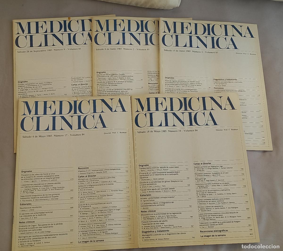 Coleccionismo de revistas y peri&oacute;dicos: 5 REVISTAS. MEDICINA CL&Iacute;NICA de 1985. N&ordm; 17 y 19 del VOLUMEN 84 y n&ordm; 2, 3 y 9 de Volumen 85.