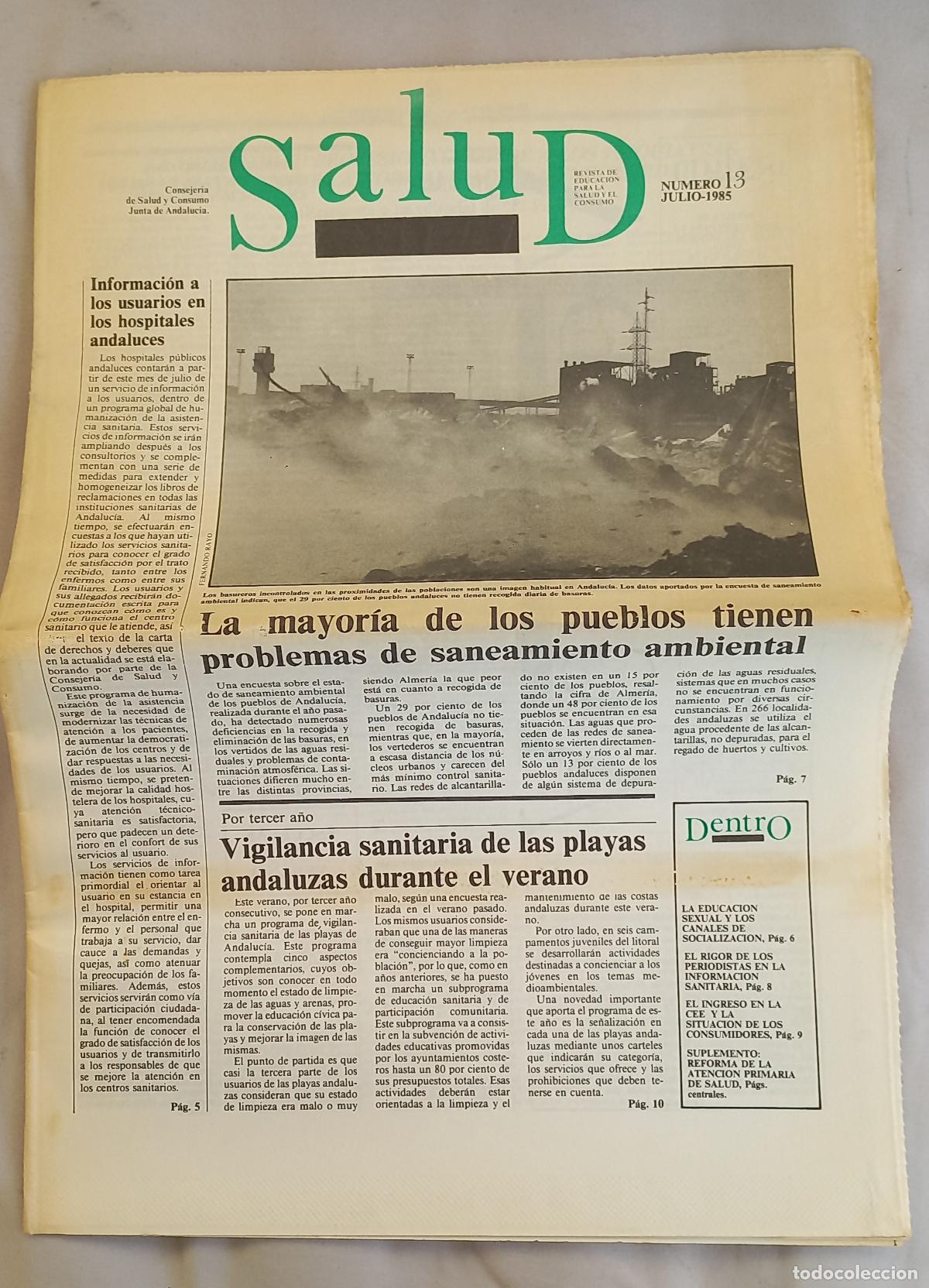 Coleccionismo de revistas y peri&oacute;dicos: Salud. Revista de educaci&oacute;n para la salud y el consumo. n&ordm; 13. Julio 1985. Junta Andalucia.