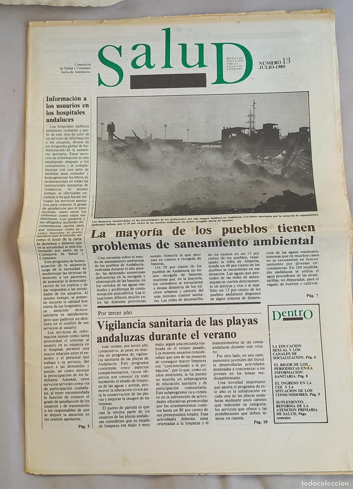 Coleccionismo de revistas y peri&oacute;dicos: Salud. Revista de educaci&oacute;n para la salud y el consumo. n&ordm; 13. Julio 1985. Junta Andalucia.