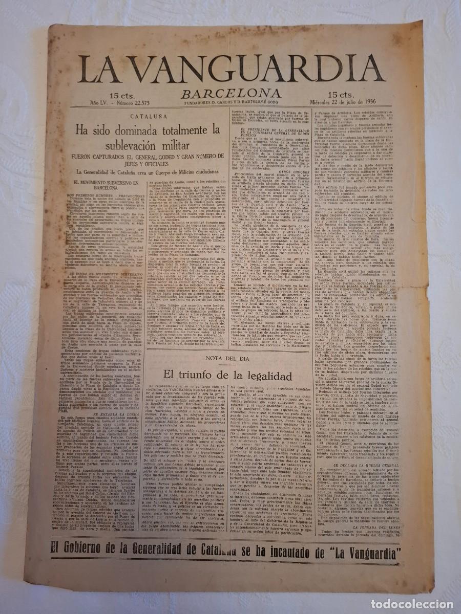 Coleccionismo de revistas y peri&oacute;dicos: Confiscaci&oacute;n del la Vanguardia y fracaso de la rebeli&oacute;n militar en Barcelona. Guerra Civil. 1936