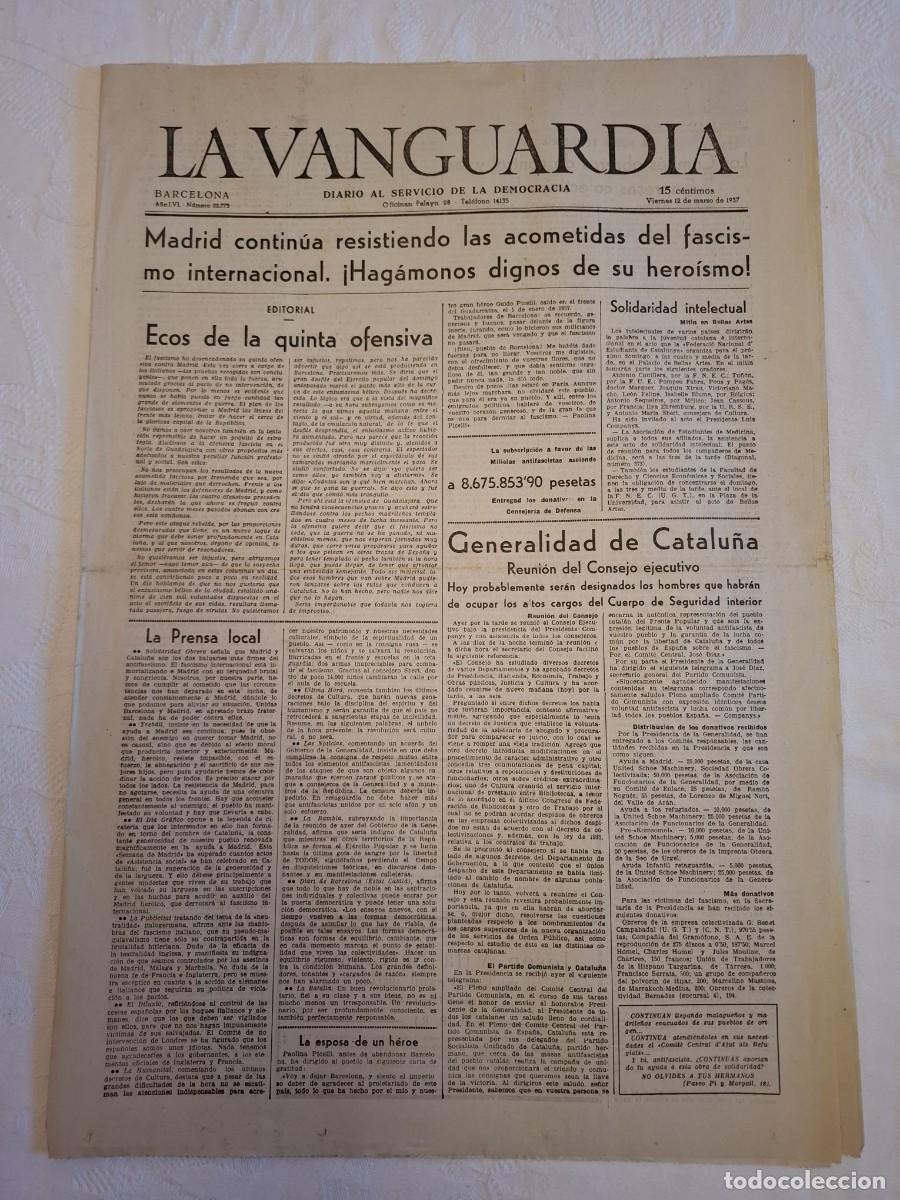 Coleccionismo de revistas y peri&oacute;dicos: La Vanguardia. Resistencia Madrid. Guerra Civil. 1937