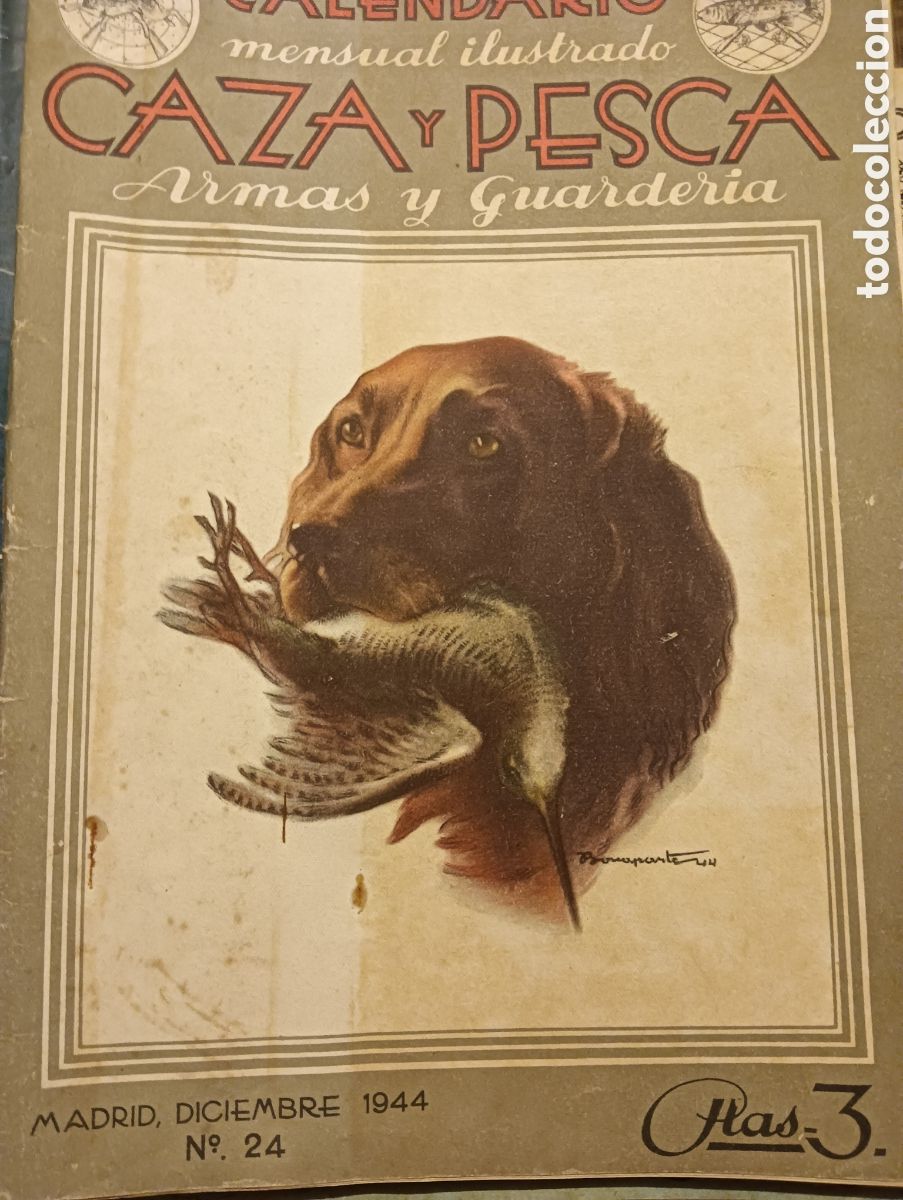 Coleccionismo de revistas y peri&oacute;dicos: Calendario mensual ilustrado caza y pesca diciembre de 1944 n&uacute;mero 24