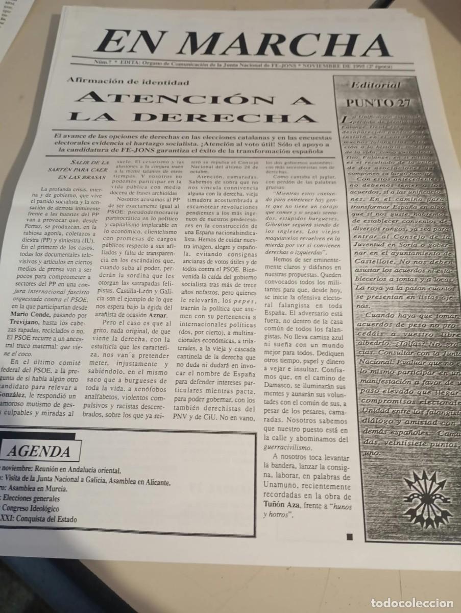 Coleccionismo de revistas y peri&oacute;dicos: BOLET&Iacute;N HOJA MURAL EN MARCHA ( FE JONS GUSTAVO MORALES) N&ordm; 7 VOL. II NOVIEMBRE 1995 REF. UR MES 4
