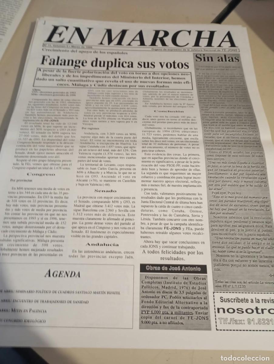 Coleccionismo de revistas y peri&oacute;dicos: BOLET&Iacute;N HOJA MURAL EN MARCHA ( FE JONS GUSTAVO MORALES) N&ordm; 11 VOL. II MARZO 1996 REF. UR MES 4