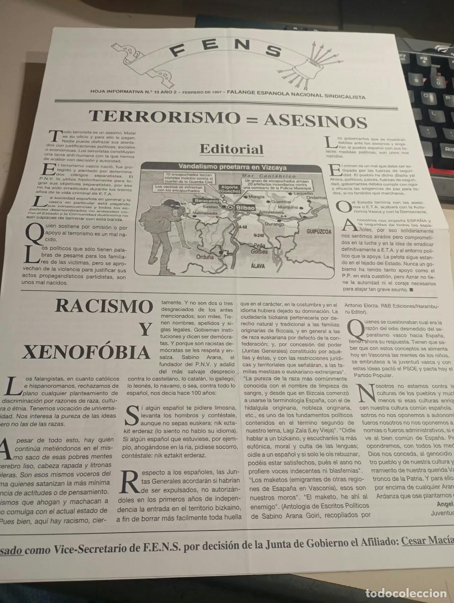Coleccionismo de revistas y peri&oacute;dicos: BOLETIN HOJA MURAL FENS FALANGE ESPA&Ntilde;OLA NACIONAL SINDICALISTA A&Ntilde;O 2 N&ordm; 13 REF. UR MES 4