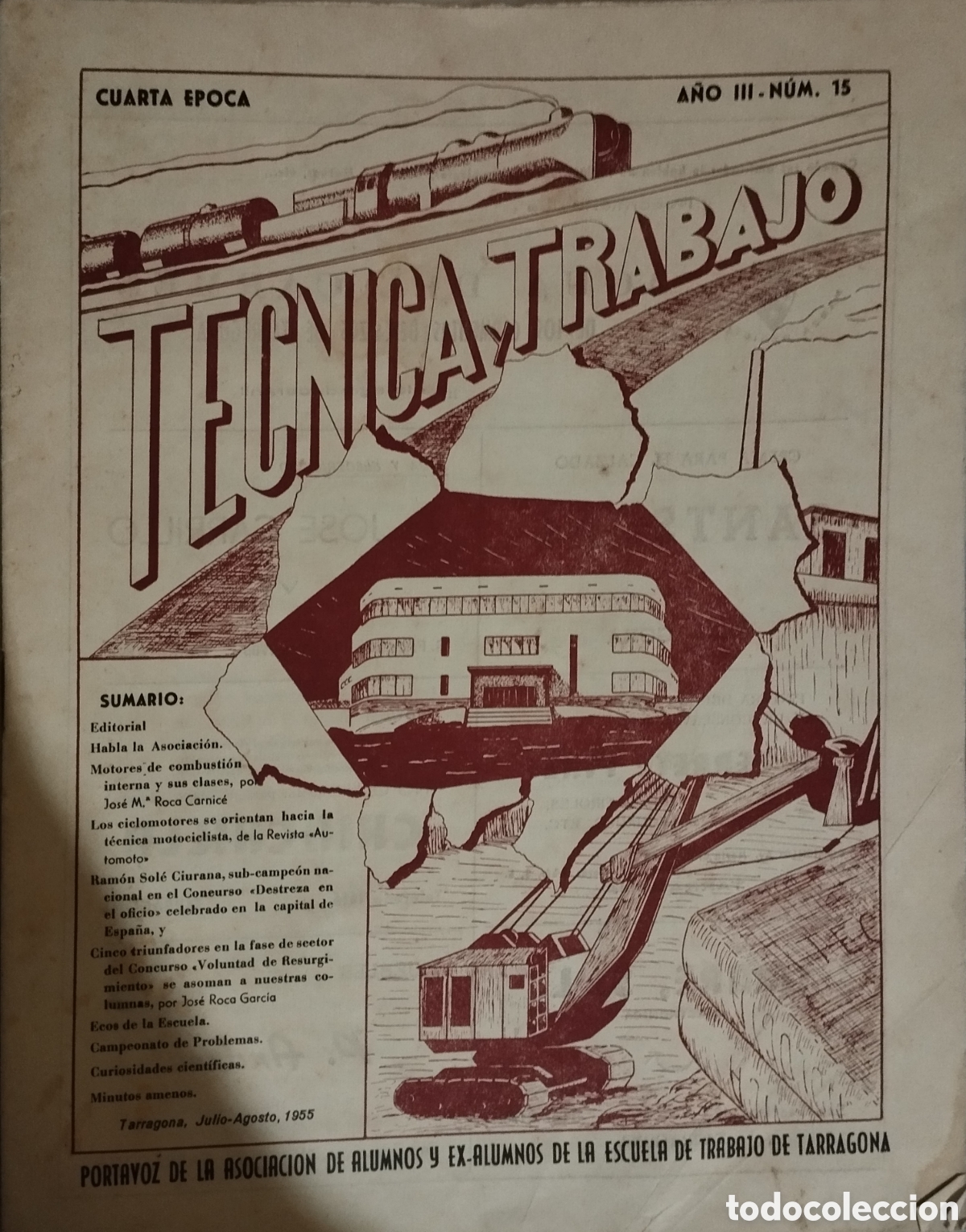 Coleccionismo de revistas y peri&oacute;dicos: Revista T&eacute;cnica y Trabajo. A&ntilde;o III - N&ordm; 15 (Julio-Agosto 1955). Tarragona. Escuela de Trabajo.