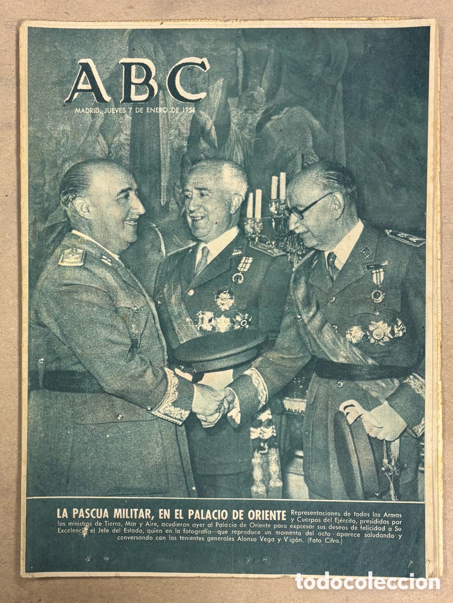 Coleccionismo de revistas y peri&oacute;dicos: ABC (7 ENERO 1954) PASCUA MILITAR EN PALACIO ORIENTE, ESPA&Ntilde;A 4-1 TURQU&Iacute;A, GORDO LOTER&Iacute;A VALENCIA