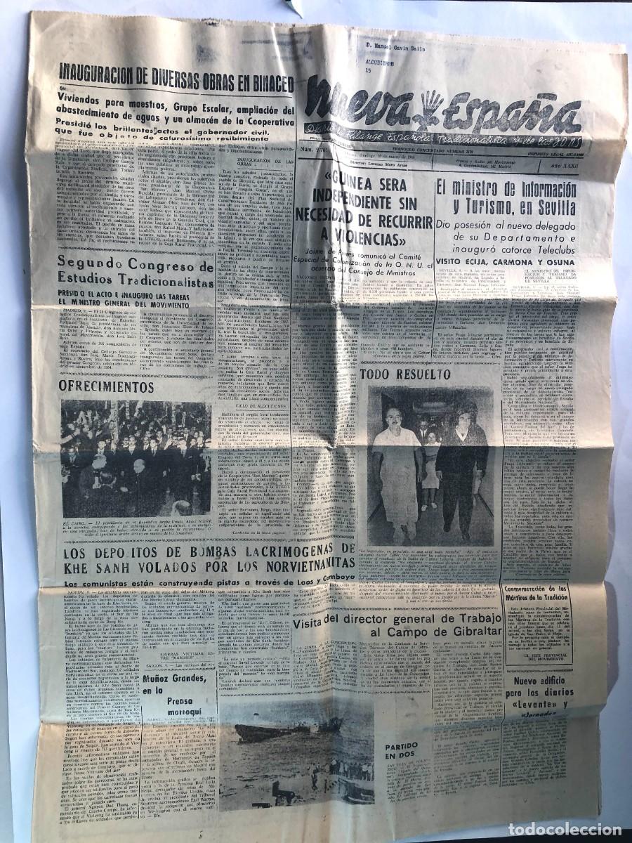 Coleccionismo de revistas y peri&oacute;dicos: HUESCA 1968 / DIARIO NUEVA ESPA&Ntilde;A / FALANGE ESPA&Ntilde;OLA / OBRAS EN BINACED / INDEPENDENCIA GUINEA
