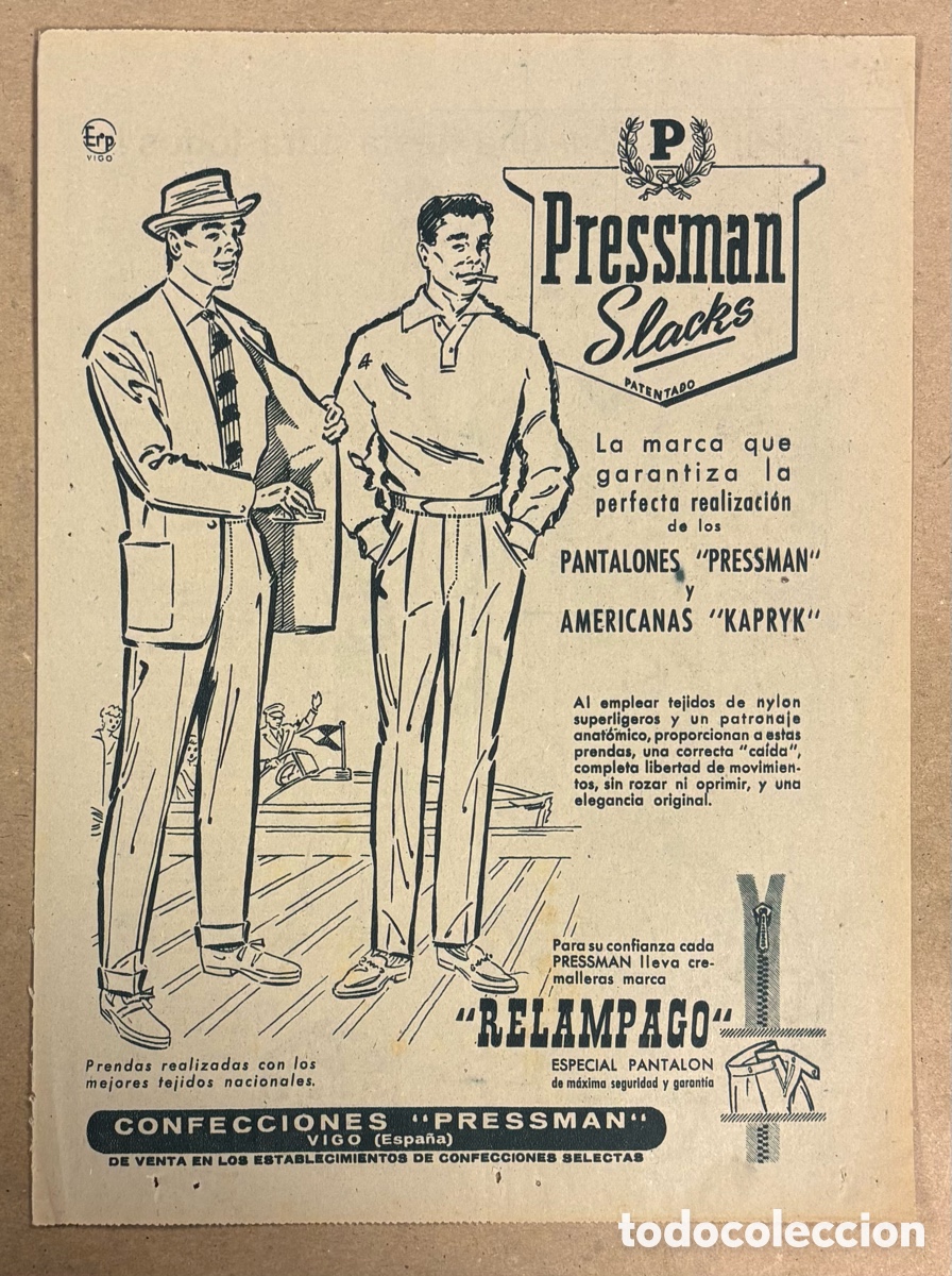 Coleccionismo de revistas y peri&oacute;dicos: CONFECCIONES PRESSMAN (VIGO). ANUNCIO PUBLICITARIO PERI&Oacute;DICO ABC A&Ntilde;OS 60.