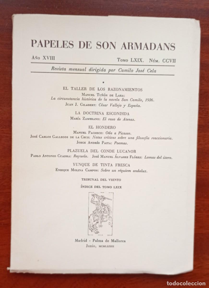 Coleccionismo de revistas y peri&oacute;dicos: PAPELES DE SON ARMADANS Ano XVIII Tomo LXIX Num. CCVII