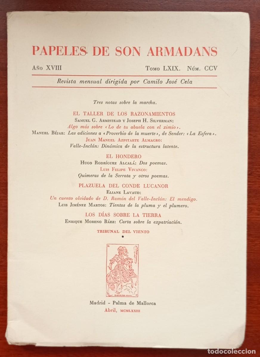 Coleccionismo de revistas y peri&oacute;dicos: PAPELES DE SON ARMADANS Ano XVIII Tomo LXIX Num. CCV