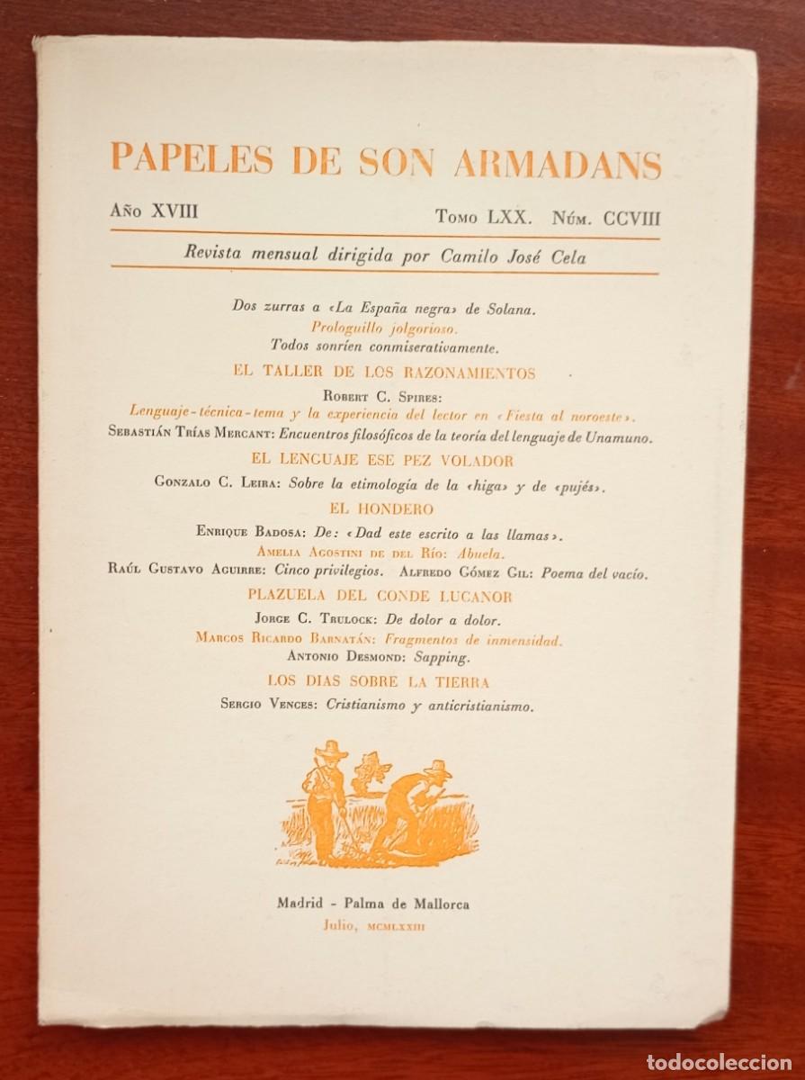 Coleccionismo de revistas y peri&oacute;dicos: PAPELES DE SON ARMADANS Ano XVIII Tomo LXX Num. CCVIII