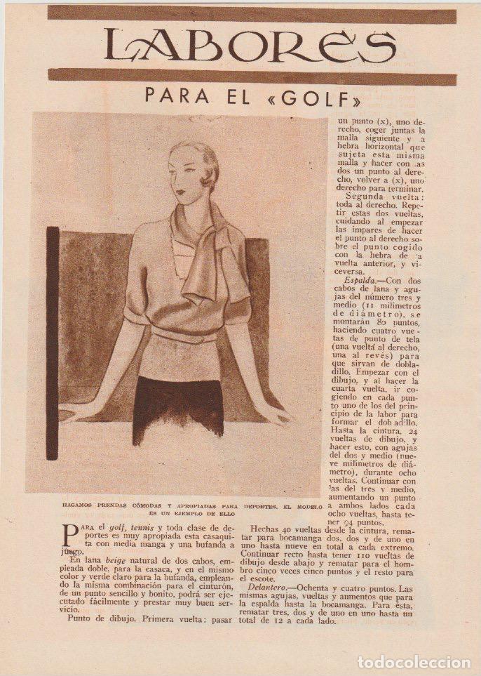 Coleccionismo de revistas y peri&oacute;dicos: * LABORES * Jersey para el golf / modelo Knitted -1933