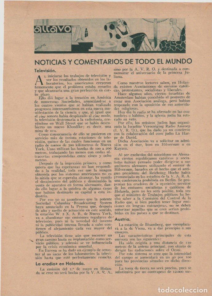 Coleccionismo de revistas y peri&oacute;dicos: Televisi&oacute;n; la radio en Holanda, Austria, Inglaterra, Alemania...Nuevo horario de Pontoise -1933