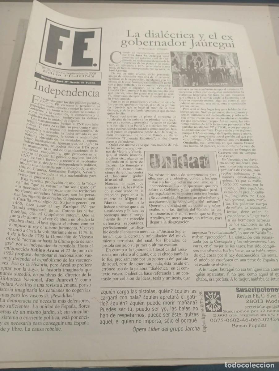 Coleccionismo de revistas y peri&oacute;dicos: REVISTA FALANGISTA FE ( N&ordm; 26. 2&ordf; EPOCA) SEPTIEMBRE A&Ntilde;O 2000 EDITA FE-JONS REF. UR EST