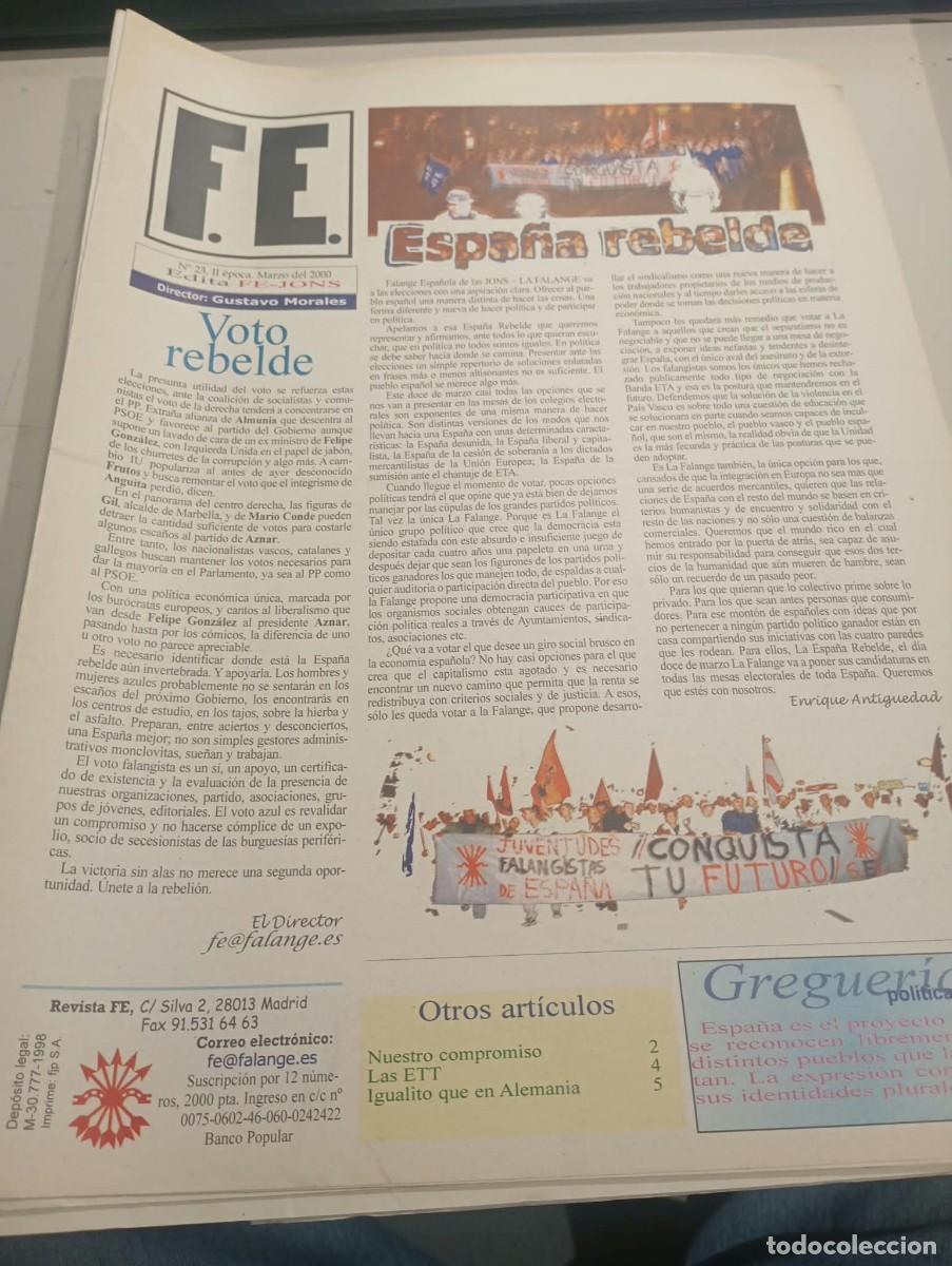 Coleccionismo de revistas y peri&oacute;dicos: REVISTA FALANGISTA FE ( N&ordm; 23. 2&ordf; EPOCA) MARZO A&Ntilde;O 2000 EDITA FE-JONS REF. UR EST