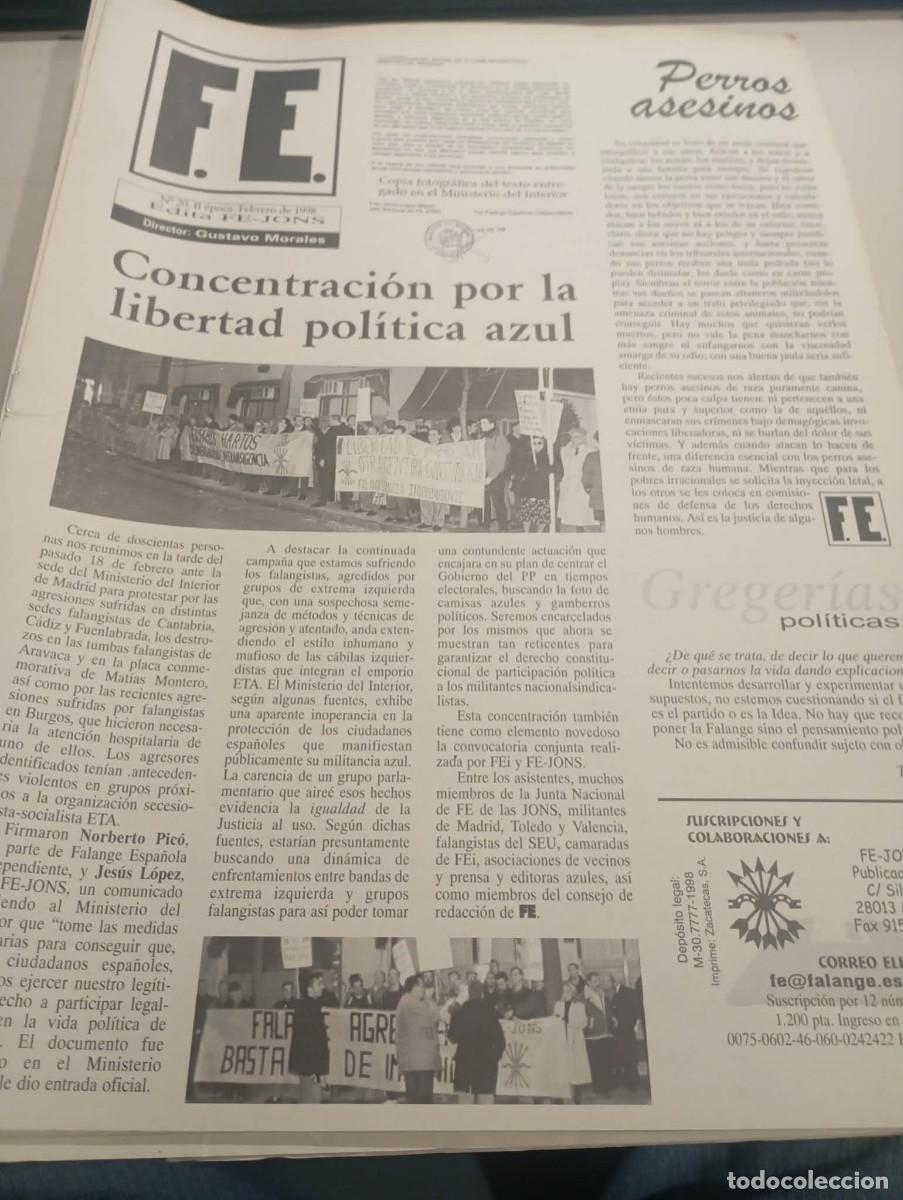 Coleccionismo de revistas y peri&oacute;dicos: REVISTA FALANGISTA FE ( N&ordm; 20 2&ordf; EPOCA) FEBRERO A&Ntilde;O 1999 EDITA FE-JONS REF. UR EST