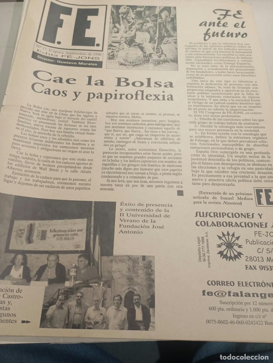 Coleccionismo de revistas y peri&oacute;dicos: REVISTA FALANGISTA FE ( N&ordm; 17 2&ordf; EPOCA) SEPTIEMBRE A&Ntilde;O 1998 EDITA FE-JONS REF. UR EST