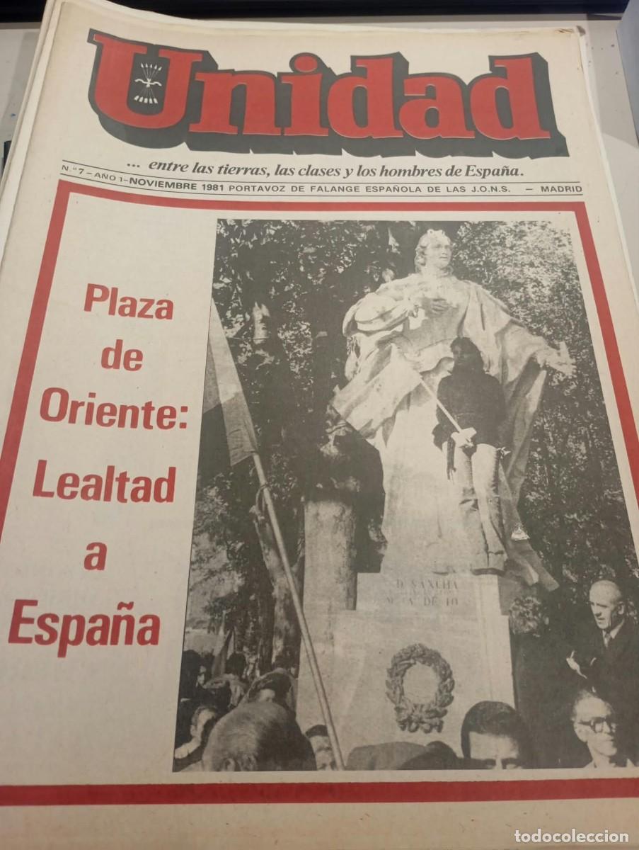 Coleccionismo de revistas y peri&oacute;dicos: REVISTA UNIDAD FALANGE ESPA&Ntilde;OLA DE LAS JONS N&ordm; 7, A&Ntilde;O I NOVIEMBRE DE 1981 REF. UR EST