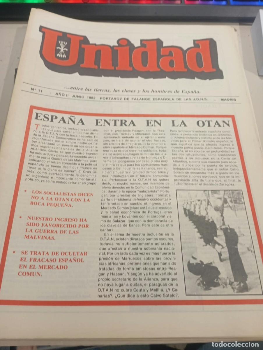 Coleccionismo de revistas y peri&oacute;dicos: REVISTA UNIDAD FALANGE ESPA&Ntilde;OLA DE LAS JONS N&ordm; 11, A&Ntilde;O II JUNIO DE 1982 REF. UR EST