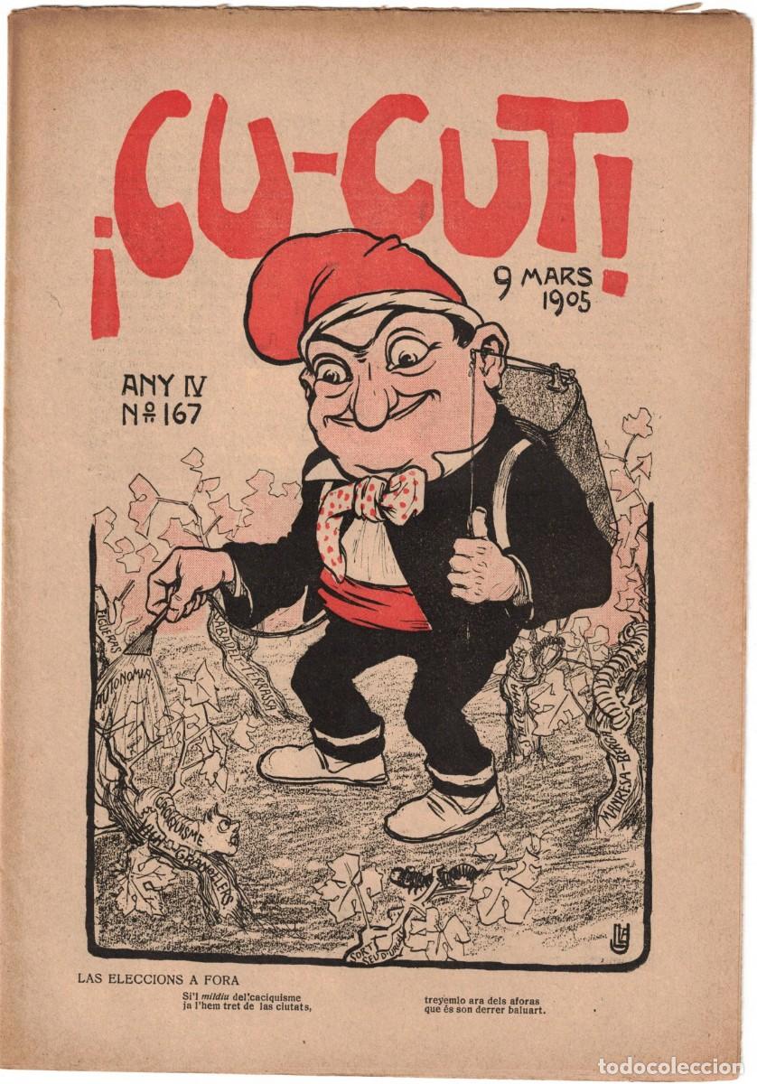 Coleccionismo de revistas y peri&oacute;dicos: &iexcl; CU-CUT ! - Setmanari sat&iacute;ric - n&ordm; 167 - 9 Mars 1905 en Catalan - Opisso, Cornet con vi&ntilde;eta