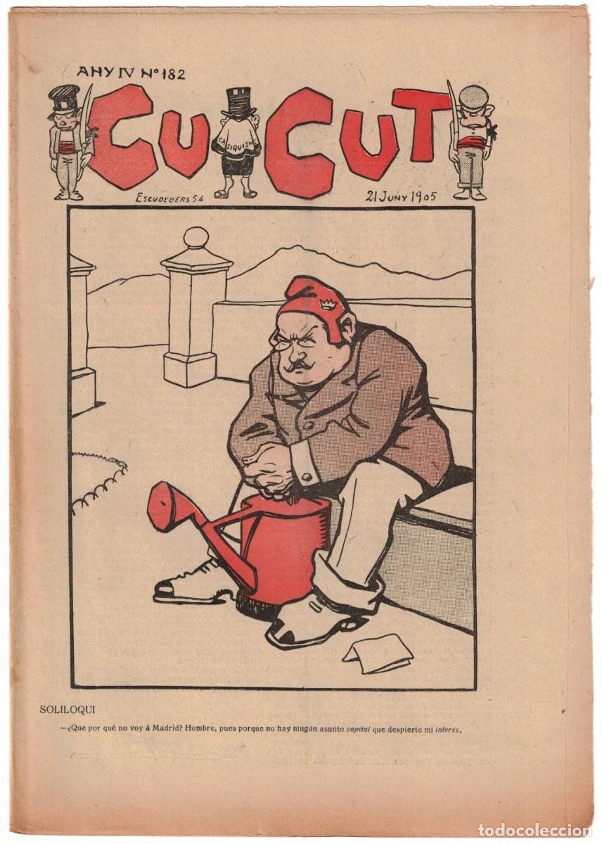 Coleccionismo de revistas y peri&oacute;dicos: &iexcl; CU-CUT ! - Setmanari sat&iacute;ric - n&ordm; 182 - 21 Juny 1905 en Catalan - Opisso, Cornet con vi&ntilde;eta