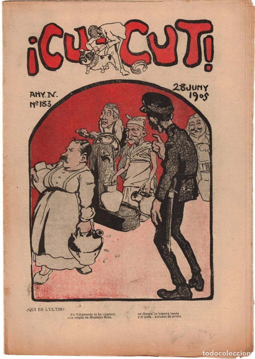 Coleccionismo de revistas y peri&oacute;dicos: &iexcl; CU-CUT ! - Setmanari sat&iacute;ric - n&ordm; 183 - 28 Juny 1905 en Catalan - Opisso, Cornet con vi&ntilde;eta