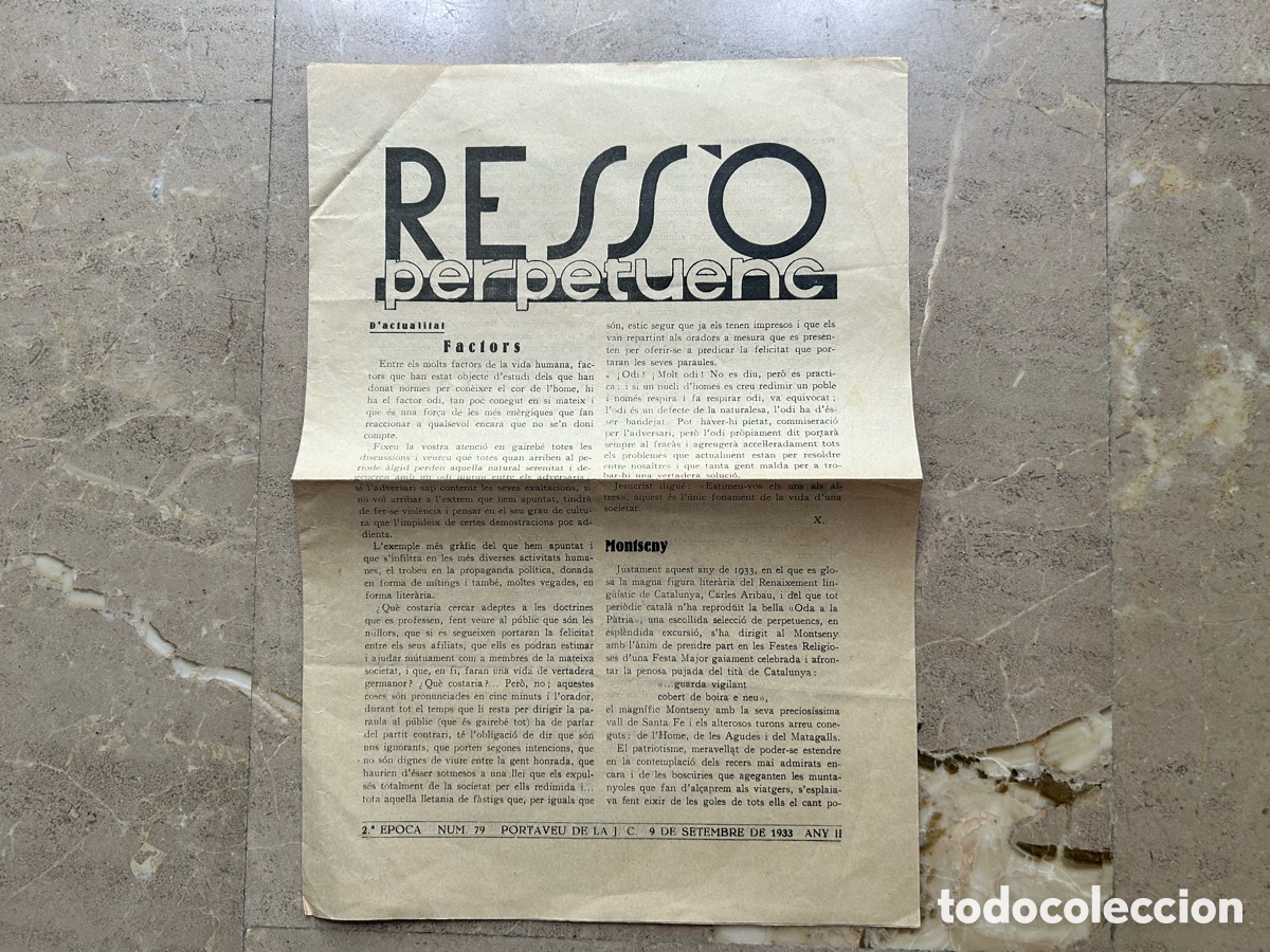 Coleccionismo de revistas y peri&oacute;dicos: Ress&ograve; Perpetuenc &ndash; Portaveu Setmanari de la J. C. &ndash; Santa Perp&egrave;tua de Mogoda &ndash; Rep&uacute;blica 1933