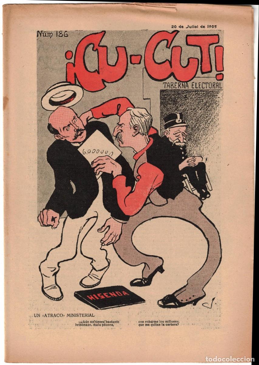 Coleccionismo de revistas y peri&oacute;dicos: &iexcl; CU-CUT ! - Setmanari sat&iacute;ric - n&ordm; 186 - 20 Juliol 1905 en Catalan - Opisso, Cornet con vi&ntilde;eta