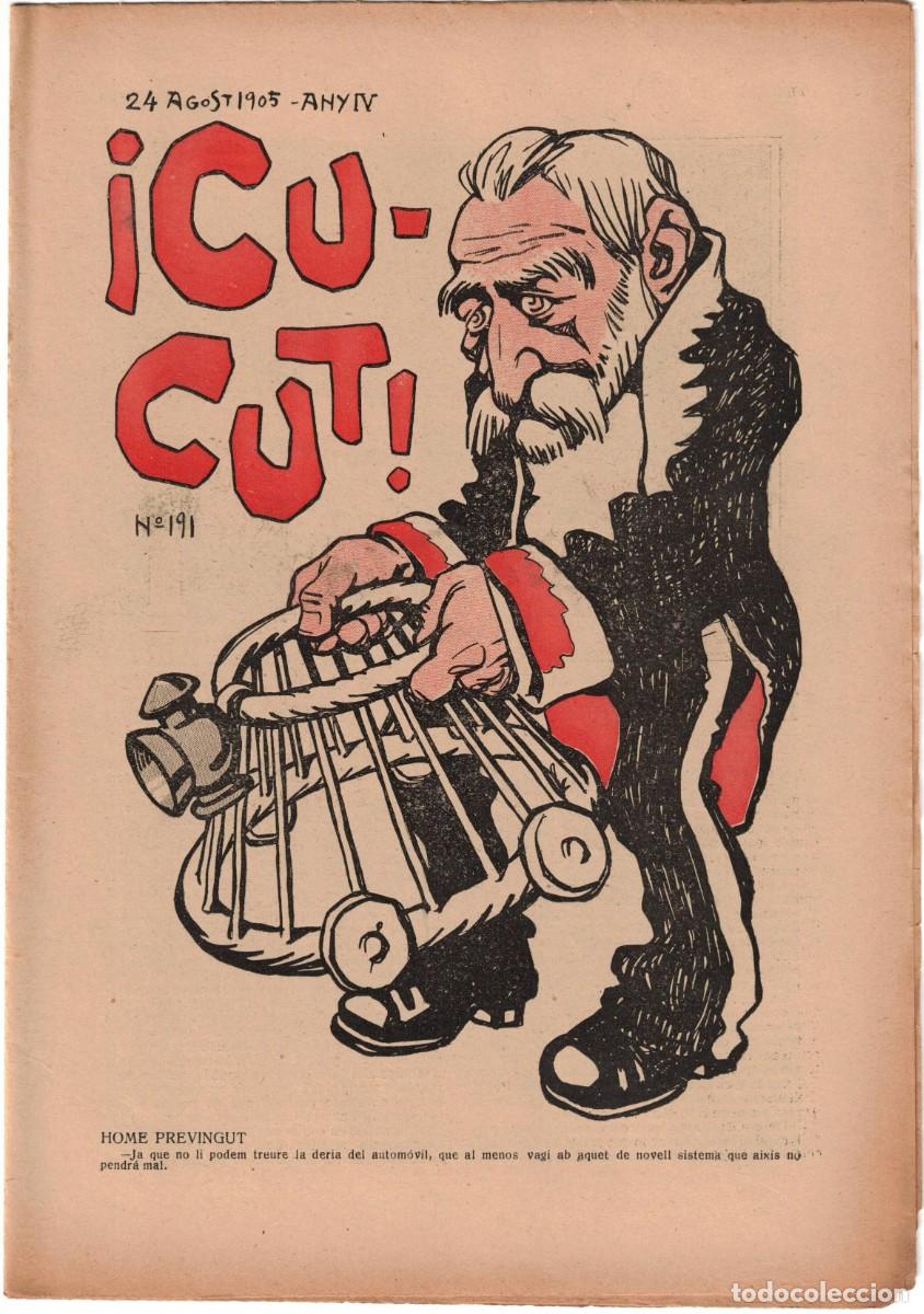 Coleccionismo de revistas y peri&oacute;dicos: &iexcl; CU-CUT ! - Setmanari sat&iacute;ric - n&ordm; 191 - 24 de agost 1905 en Catalan - Opisso, Cornet con vi&ntilde;eta