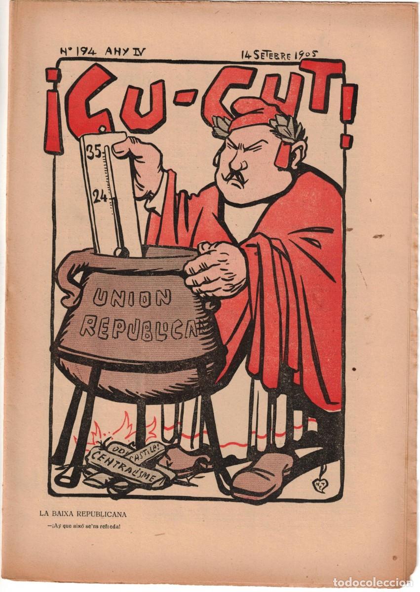 Coleccionismo de revistas y peri&oacute;dicos: &iexcl; CU-CUT ! - Setmanari sat&iacute;ric - n&ordm; 194 - 14 setembre 1905 en Catalan - Opisso, Cornet con vi&ntilde;eta