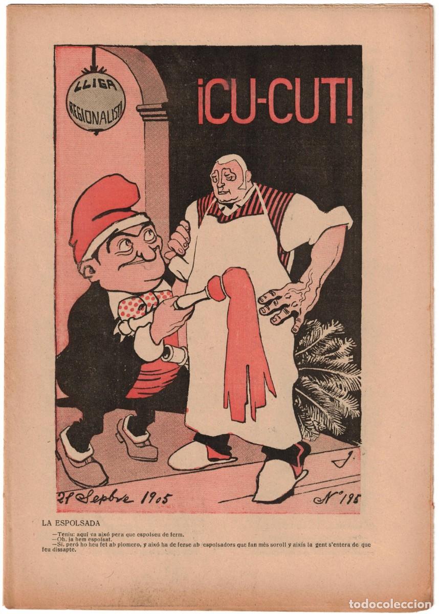 Coleccionismo de revistas y peri&oacute;dicos: &iexcl; CU-CUT ! - Setmanari sat&iacute;ric - n&ordm; 195 - 14 setembre 1905 en Catalan - Opisso, Cornet con vi&ntilde;eta