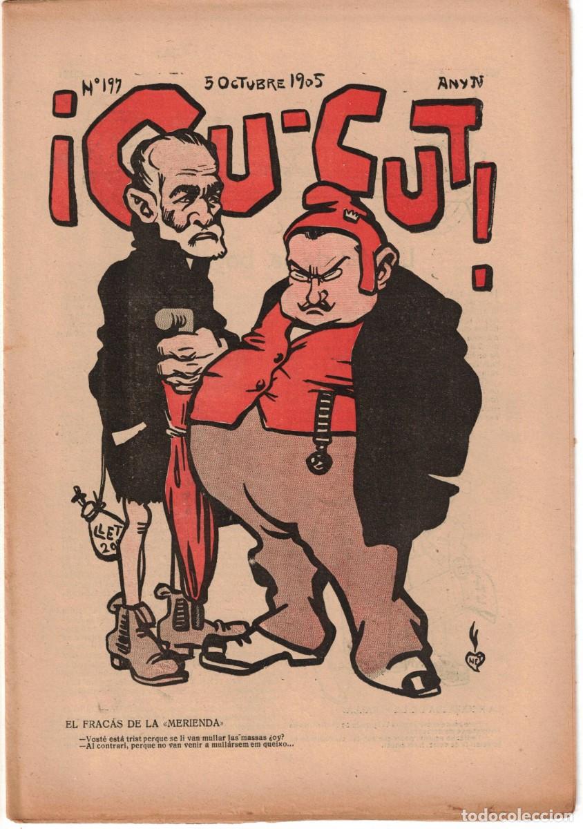 Coleccionismo de revistas y peri&oacute;dicos: &iexcl; CU-CUT ! - Setmanari sat&iacute;ric - n&ordm; 197 - 5 Octubre 1905 en Catalan - Opisso, Cornet con vi&ntilde;eta