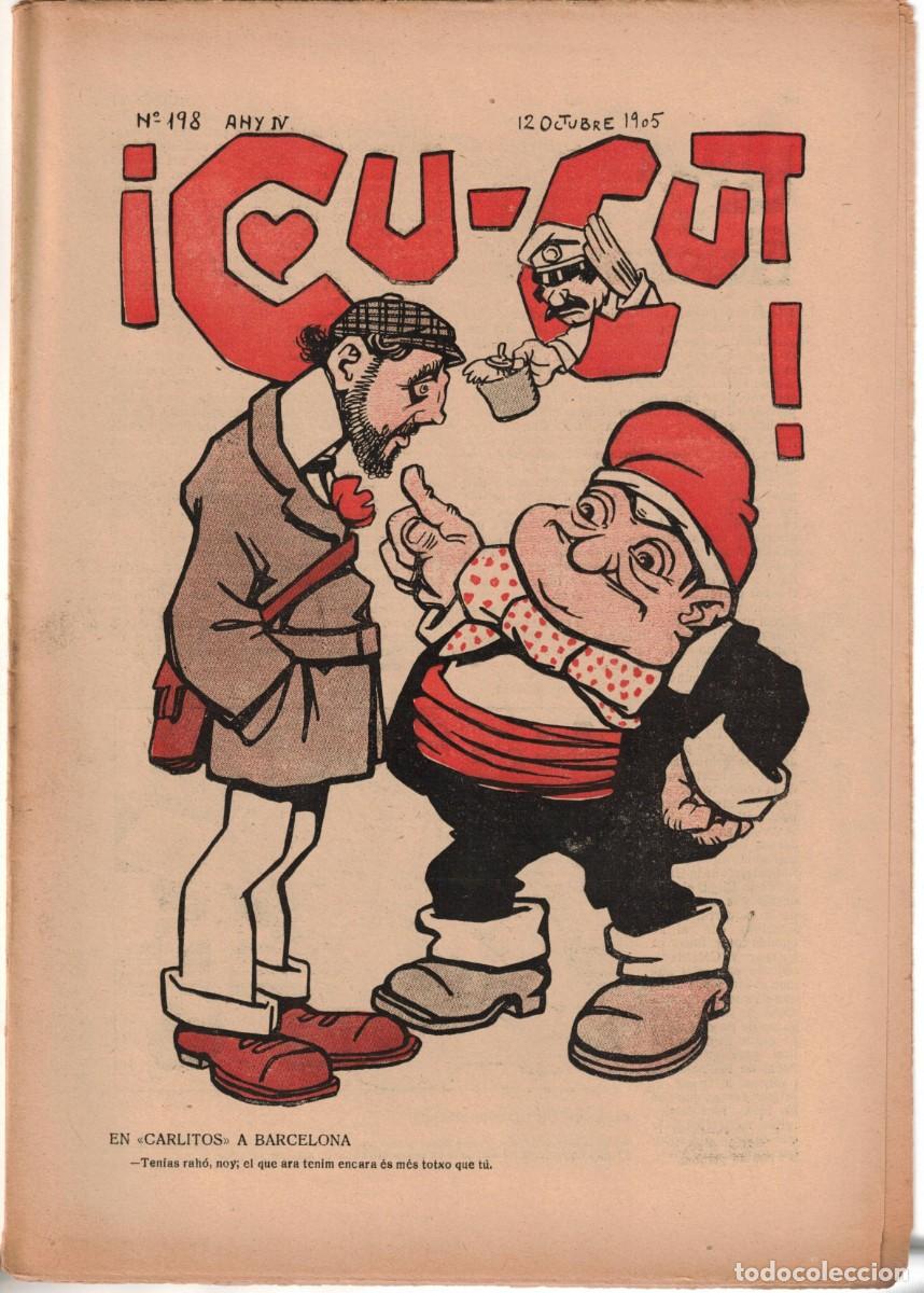 Coleccionismo de revistas y peri&oacute;dicos: &iexcl; CU-CUT ! - Setmanari sat&iacute;ric - n&ordm; 198 - 12 Octubre 1905 en Catalan - Opisso, Cornet con vi&ntilde;eta