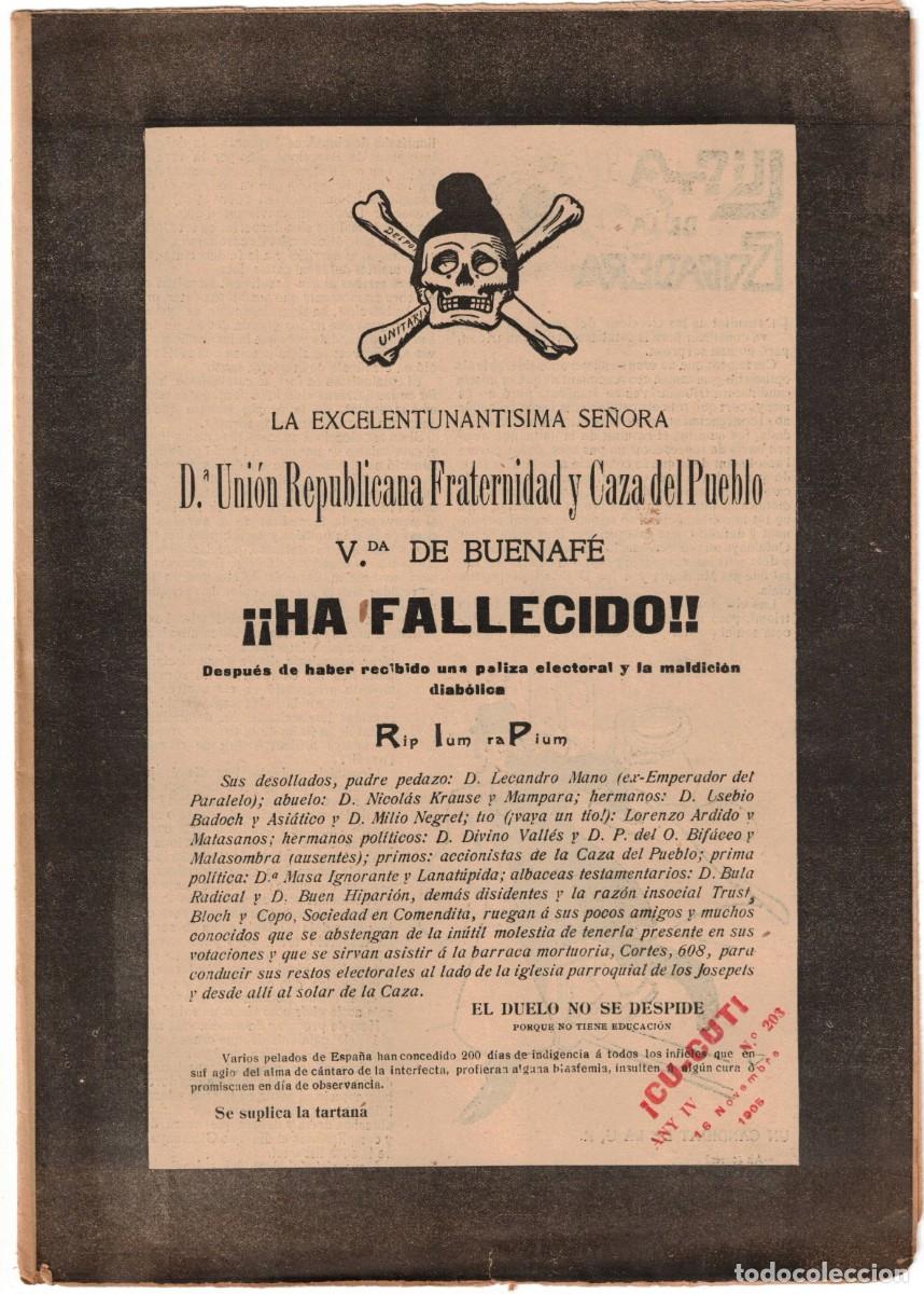 Coleccionismo de revistas y peri&oacute;dicos: &iexcl; CU-CUT ! - Setmanari sat&iacute;ric - n&ordm; 203 - 16 novembre 1905 en Catalan - Opisso, Cornet con vi&ntilde;eta