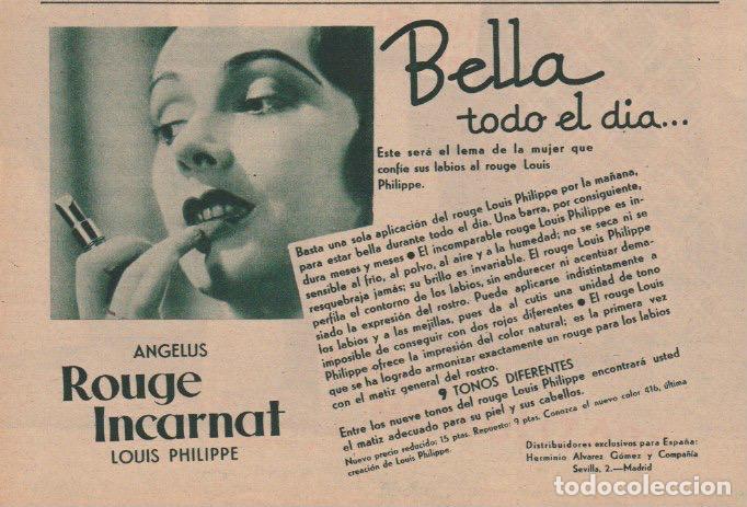 Coleccionismo de revistas y peri&oacute;dicos: * PUBLICIDAD COSM&Eacute;TICA * Rouge Incarnat de Louis Philippe - 1933