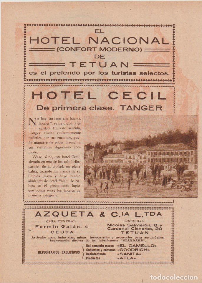 Coleccionismo de revistas y peri&oacute;dicos: * TETUAN * T&Aacute;NGER* CEUTA * Publicidad hotel Nacional, Hotel Cecil y Azqueta & Cia - 1933