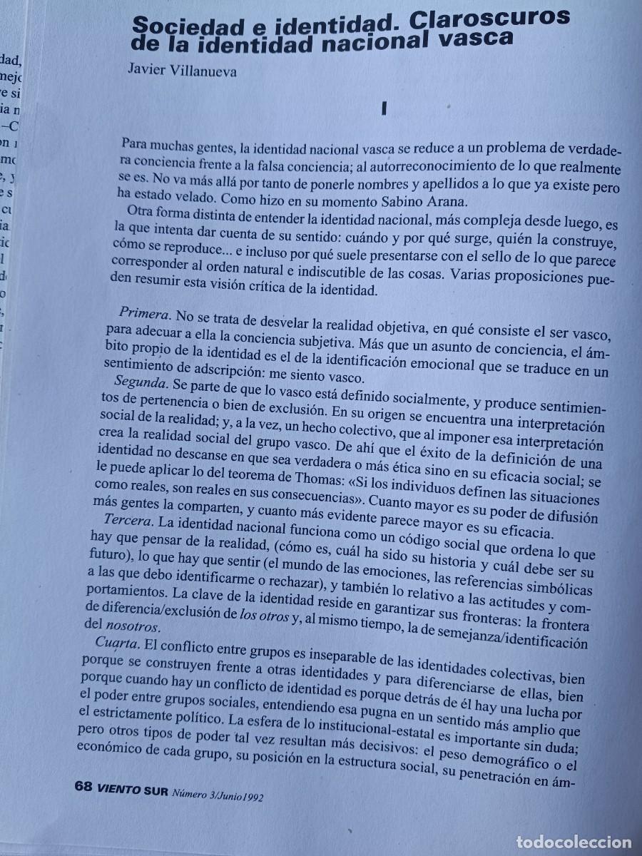 Coleccionismo de revistas y peri&oacute;dicos: SOCIEDAD E IDENTIDAD NACIONAL VASCA. 8 PAGINAS DE REVISTA VIENTO SUR 1992