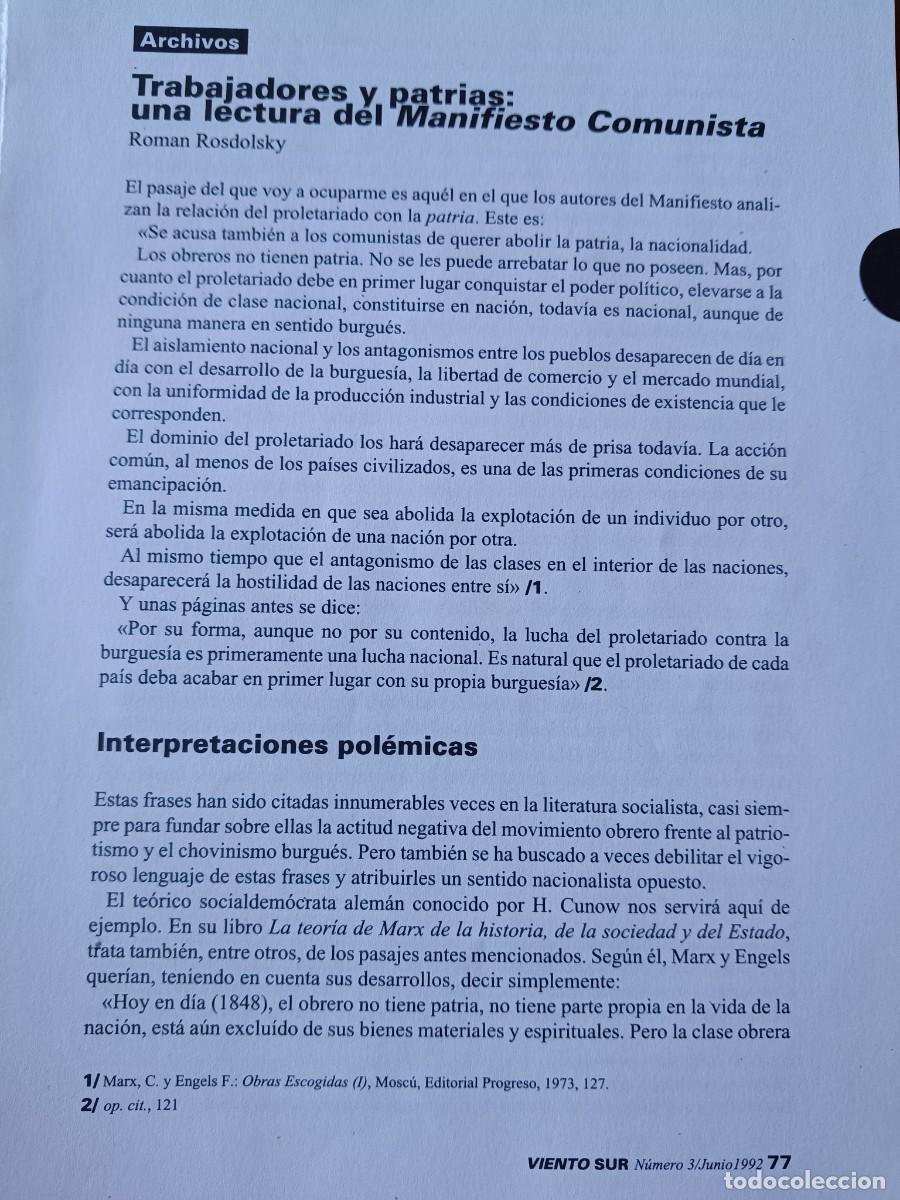 Coleccionismo de revistas y peri&oacute;dicos: TRABAJADORES, NACI&Oacute;N Y NACIONALIDAD EN EL MANIFIESTO COMUNISTA. 7 PAGINAS DE REVISTA VIENTO SUR 1992