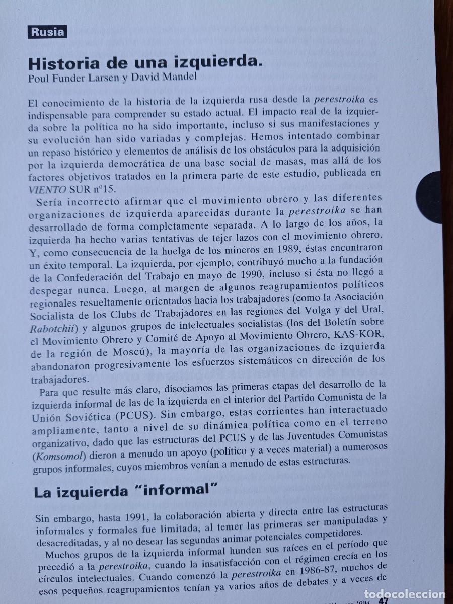 Coleccionismo de revistas y peri&oacute;dicos: RUSIA: LA IZQUIERDA DURANTE LA PERESTROIKA. 12 P&Aacute;GS. DE REVISTA VIENTO SUR 1994