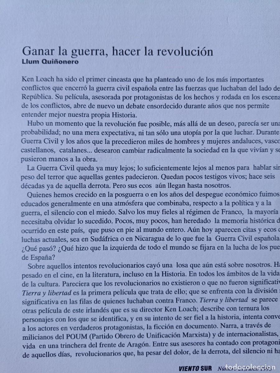 Coleccionismo de revistas y peri&oacute;dicos: COMENTARIOS SOBRE LA PEL&Iacute;CULA TIERRA Y LIBERTAD Y LA GUERRA CIVIL 5 P&Aacute;GS. DE REVISTA VIENTO SUR 1995