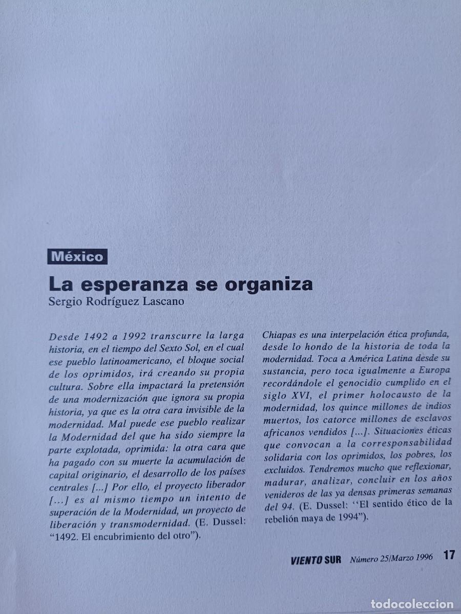Coleccionismo de revistas y peri&oacute;dicos: MEXICO: LA ESPERANZA SE ORGANIZA EN TORNO AL EZLN Y CHIAPAS. 5 P&Aacute;GINAS DE REVISTA VIENTO SUR, 1996