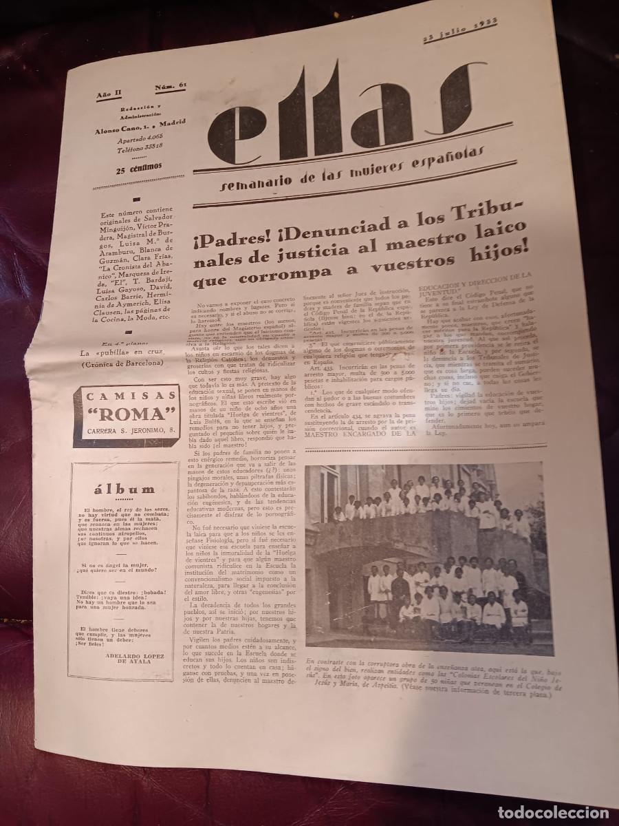 Coleccionismo de revistas y peri&oacute;dicos: ELLAS. SEMANARIO DE LAS MUJERES ESPA&Ntilde;OLAS. N&ordm; 61. JULIO 1933. PEM&Aacute;N. V&Iacute;CTOR PRADERA