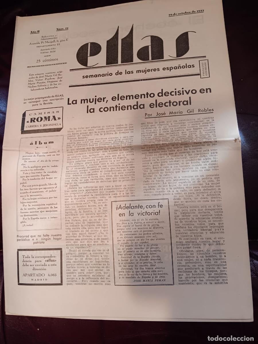 Coleccionismo de revistas y peri&oacute;dicos: ELLAS. SEMANARIO DE LAS MUJERES ESPA&Ntilde;OLAS. N&ordm; 72. DICIEMBRE 1933. PEM&Aacute;N. V&Iacute;CTOR PRADERA. GIL ROBLES