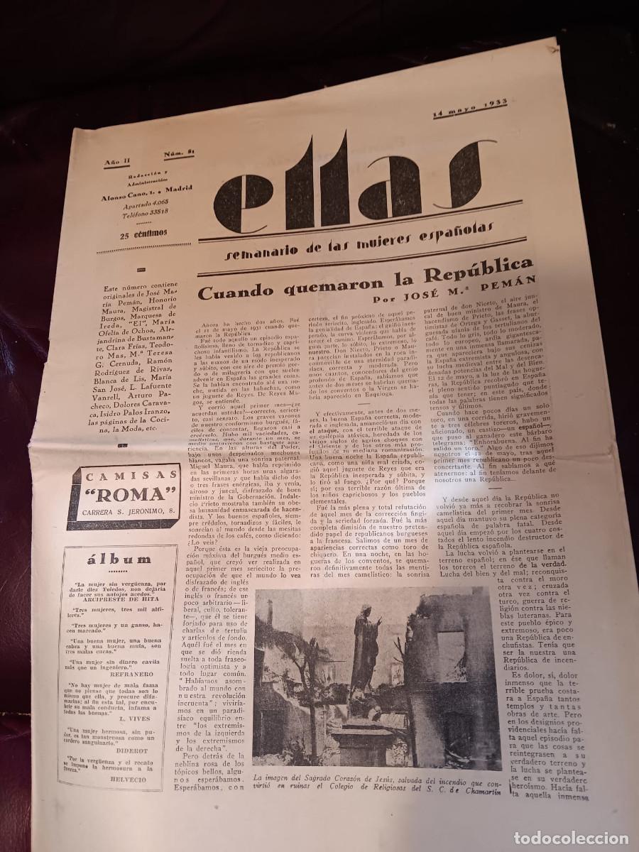 Coleccionismo de revistas y peri&oacute;dicos: ELLAS. SEMANARIO DE LAS MUJERES ESPA&Ntilde;OLAS. N&ordm; 51. mayo 1933. PEM&Aacute;N. MAURA