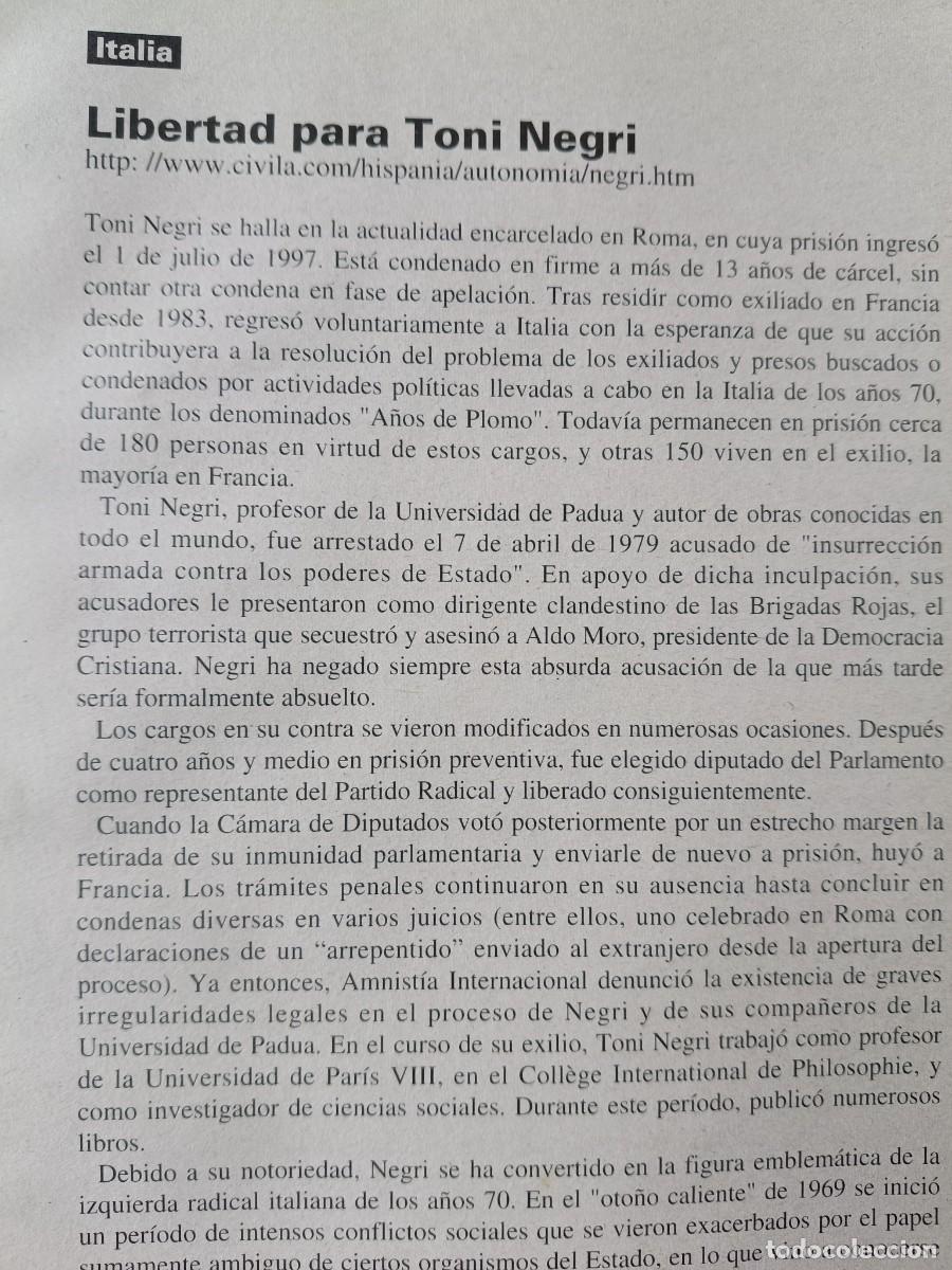 Coleccionismo de revistas y peri&oacute;dicos: LIBERTAD PARA TONI NEGRI. 8 P&Aacute;GS. DE REVISTA VIENTO SUR 1998