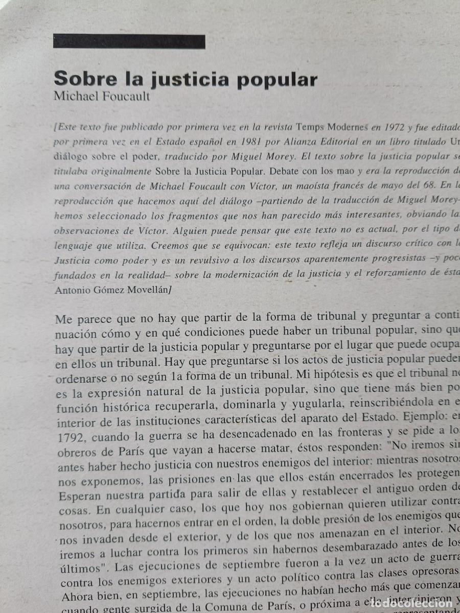 Coleccionismo de revistas y peri&oacute;dicos: MICHAEL FOUCAULT SOBRE LA JUSTICIA POPULAR. 5 P&Aacute;GS. DE REVISTA VIENTO SUR 1998