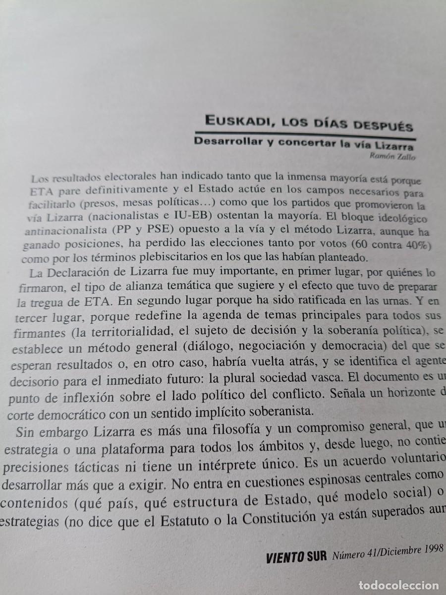 Coleccionismo de revistas y peri&oacute;dicos: EUSKADI DESPU&Eacute;S DE LIZARRA. SOBERAN&Iacute;A, EUSKAL HERRITARROK... 22 P&Aacute;GS. DE REVISTA VIENTO SUR 1998